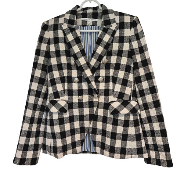 Veronica Beard Miller Dickey Black & White Gingham Checker Blazer Jacket, Sz 8 - Picture 1 of 10